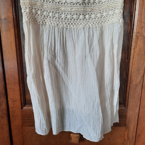 Vintage Y2K Rave 100% Cotton Boho Festival Cream Crochet Tunic Tank Top Size M - Picture 3 of 9